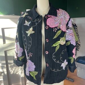 Embroidered Black Jacket with Floral Accents
